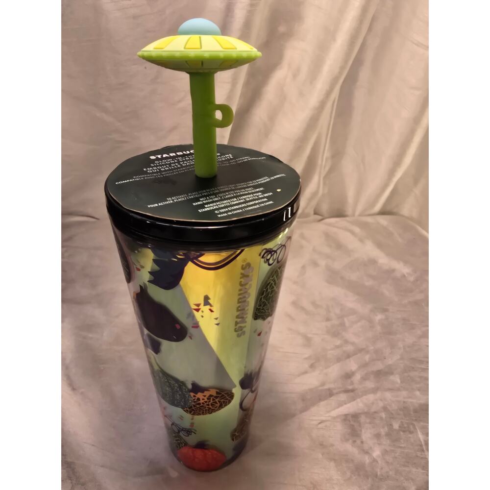 Starbucks Halloween 2024 Glow-in-the-Dark tumbler with a UFO Straw Topper
